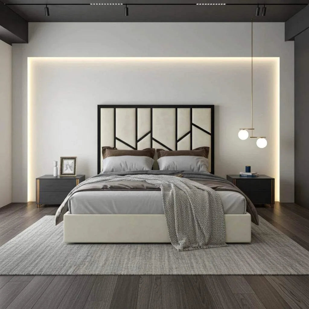 Monarch Titanium Silver Accents Upholstered Bed – Stylish Modern Bed Frame with Metallic Trim
