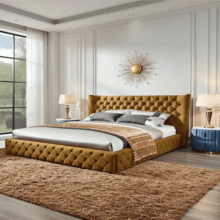 Madeline Wingback Bed – Curved Floor-Standing Upholstered Bed