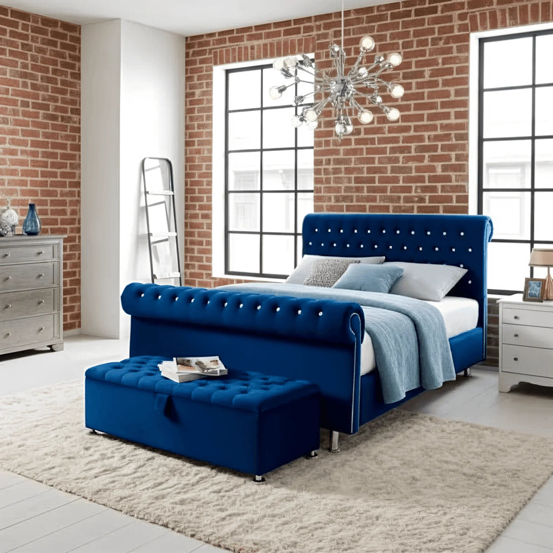 Magma Stud Scroll Sleigh Bed Frame UK