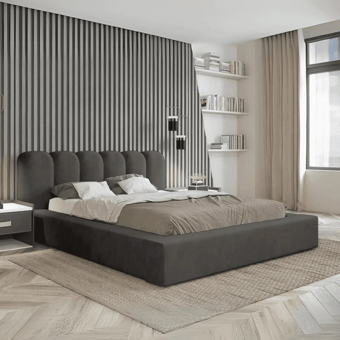 Elia Luxury Ambassador Bed – Upholstered Panel Bed with Ottoman Storage
