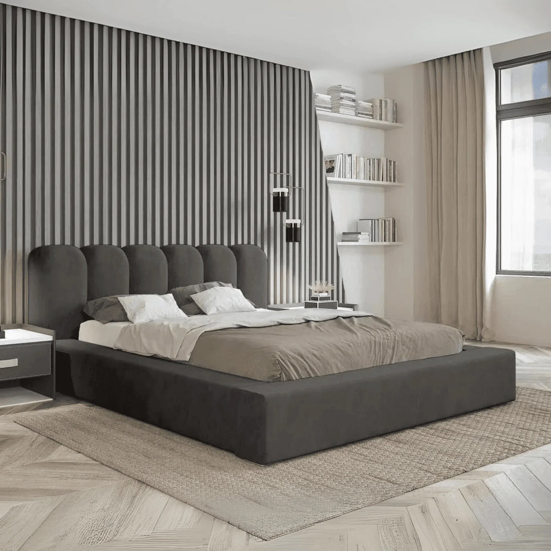 Oslo Straight Winged Bed Frame – Modern Minimalist Velvet Design