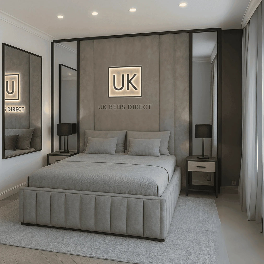 The Lumina Panel Bed with Mirror Accents: Luxury, Space & Style Combined