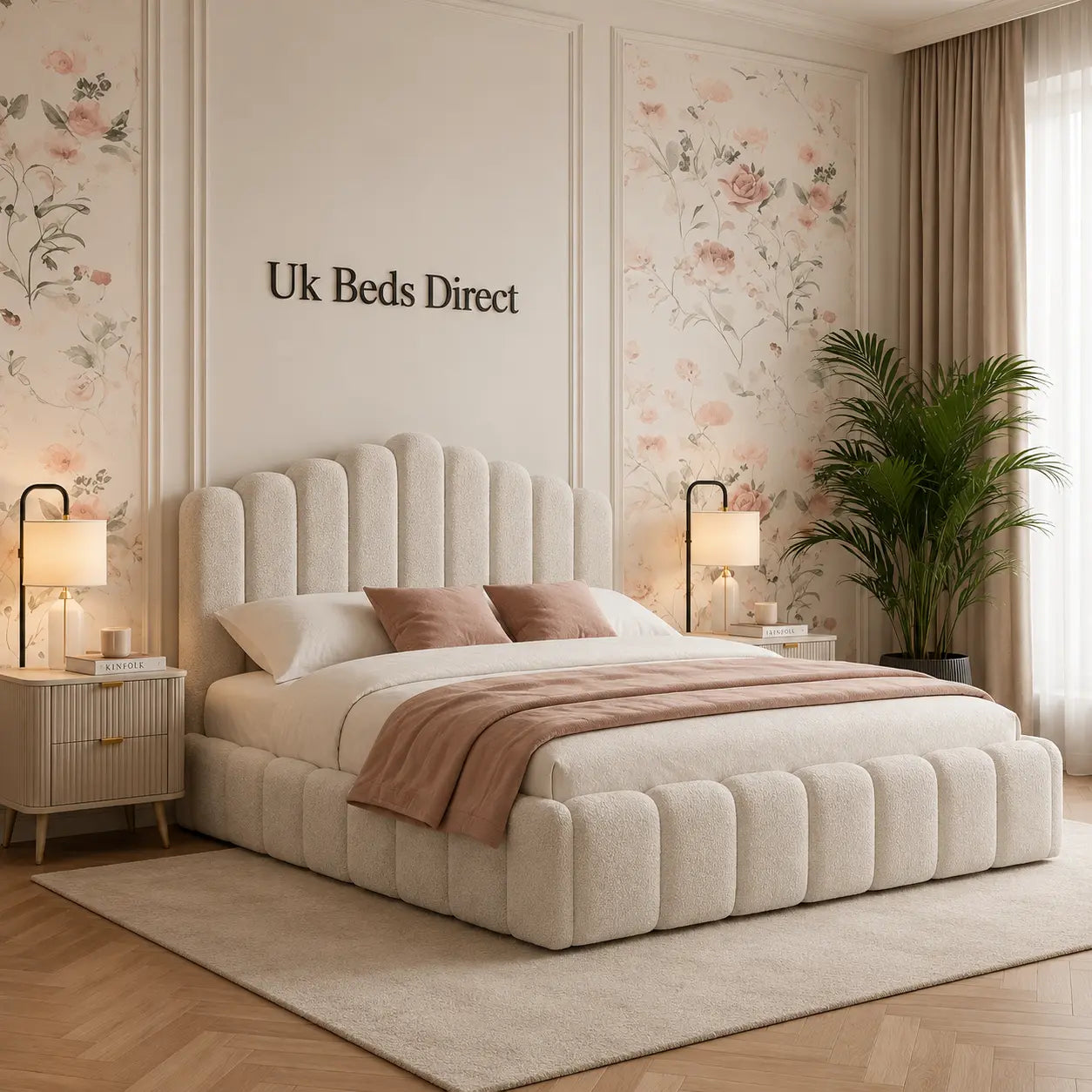 UKBedsDirect 2026 Dreamline Signature Bed – Luxury Upholstered Bed Frame with GoldChrome Accent Trim