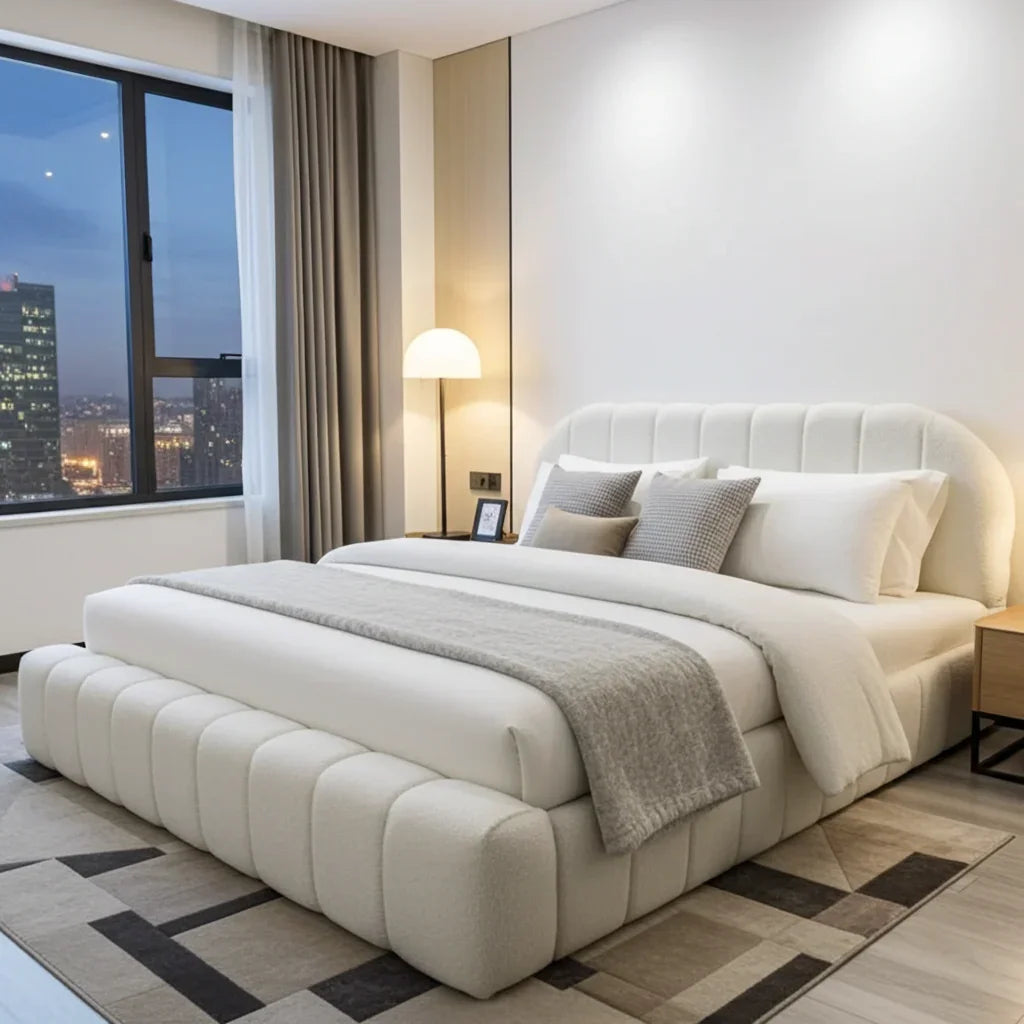 2025 Curve Cloud Bed– Ultra Comfort Upholstered Bed Frame | Luxury Fabric Bed UK