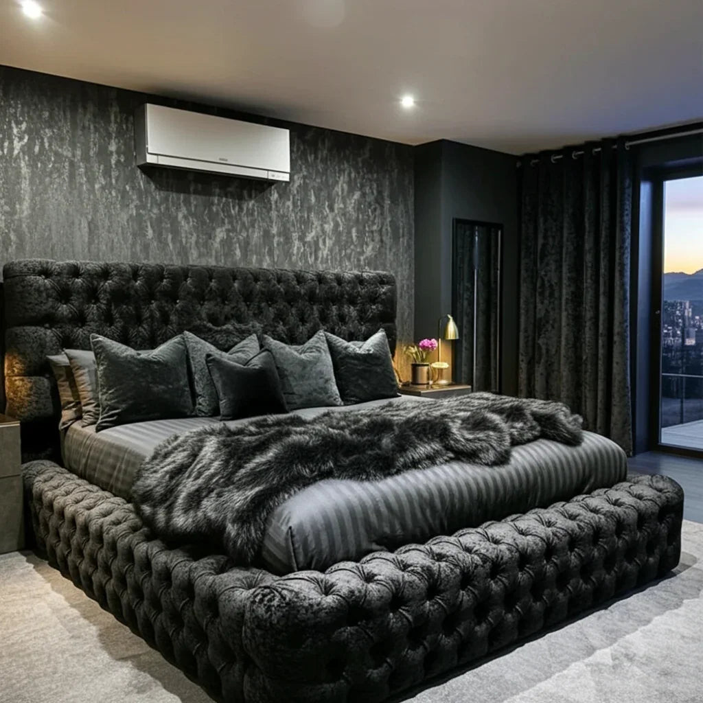 Grace Wide Panel Bed-Luxury Upholstered Bed with Storage Options