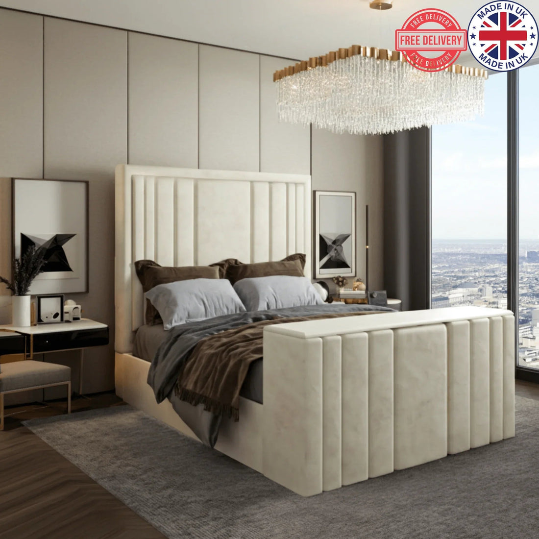 Luxury Arlo Upholstered Kids Bed Frame with Optional Ottoman Storage | UK Beds Direct