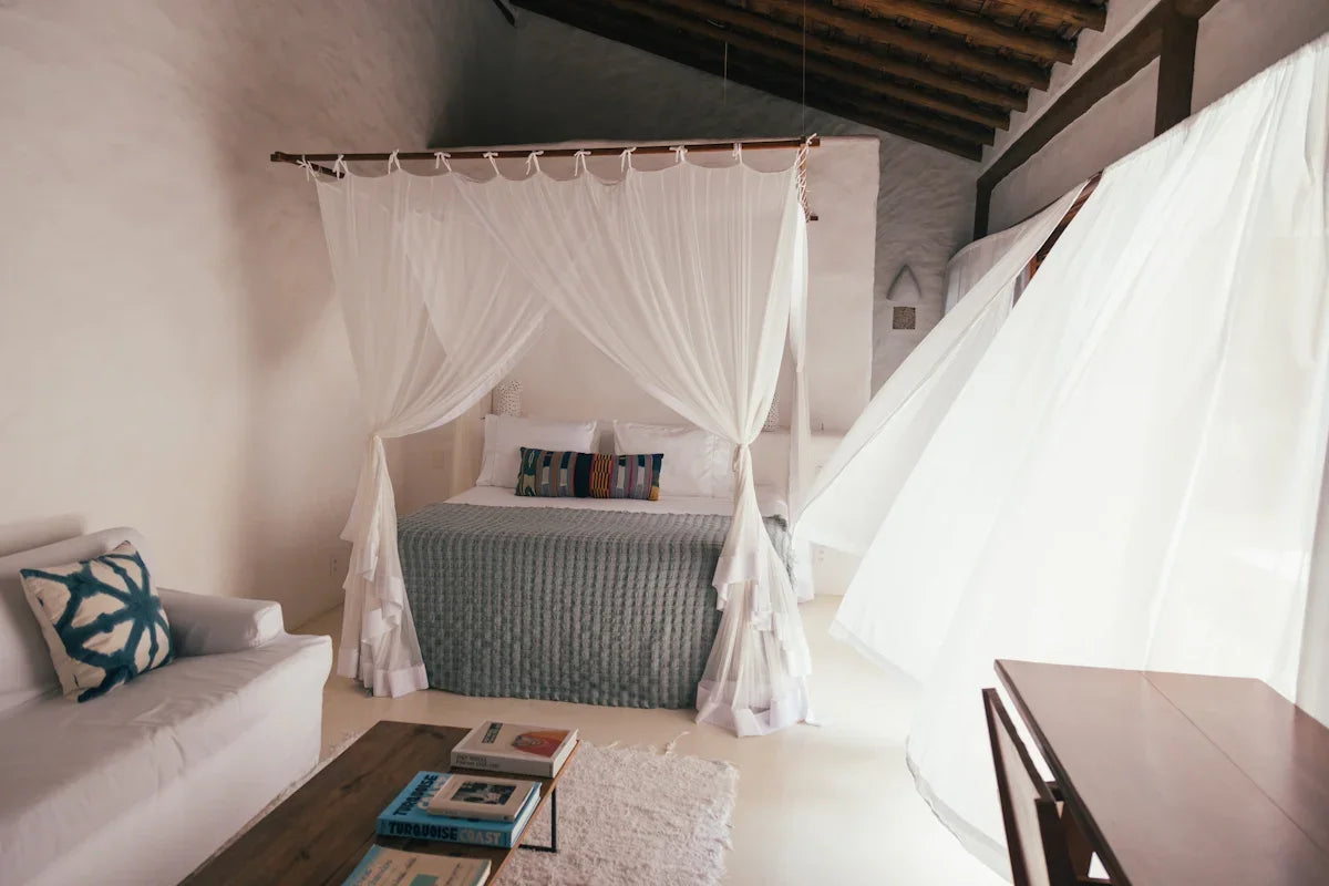 a room with a bed and a table