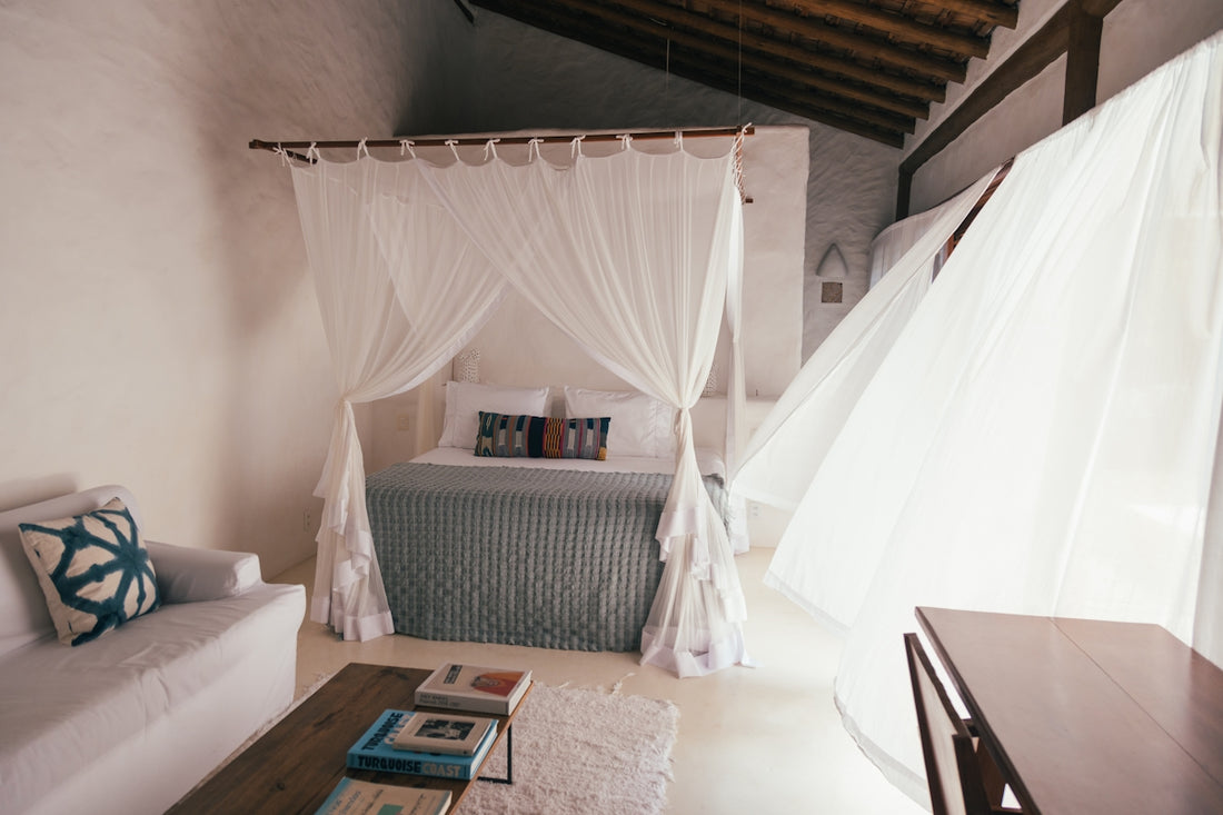 a room with a bed and a table