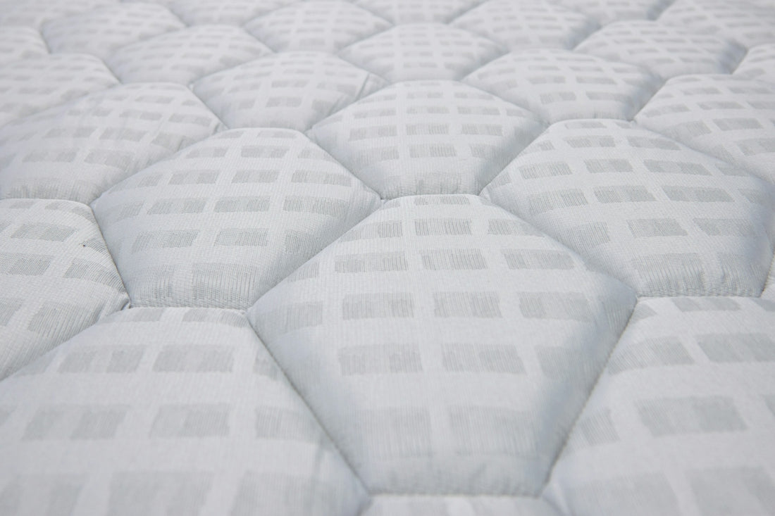 Close-up of a white quilted mattress pattern