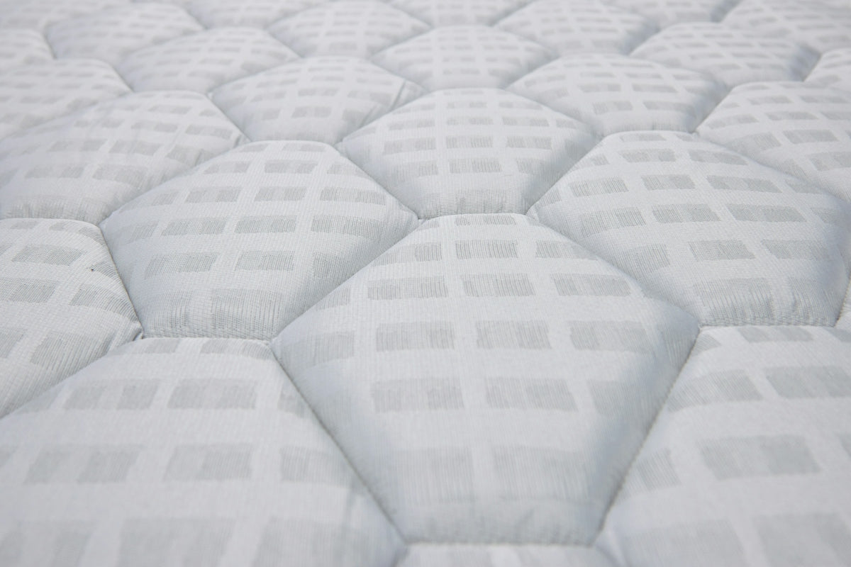 Close-up of a white quilted mattress pattern
