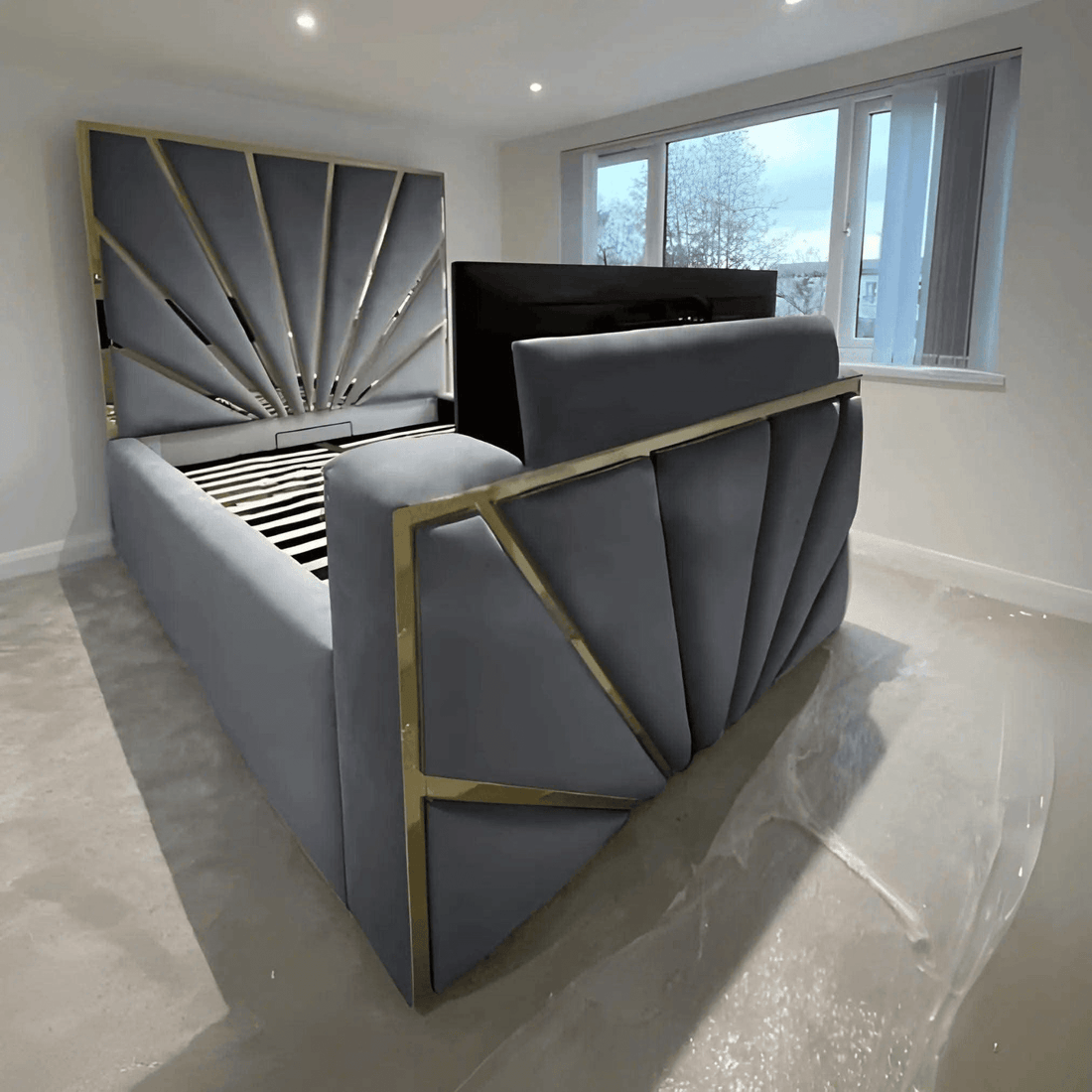 The Elvin Wingback Bed Frame – Studded Velvet Bed