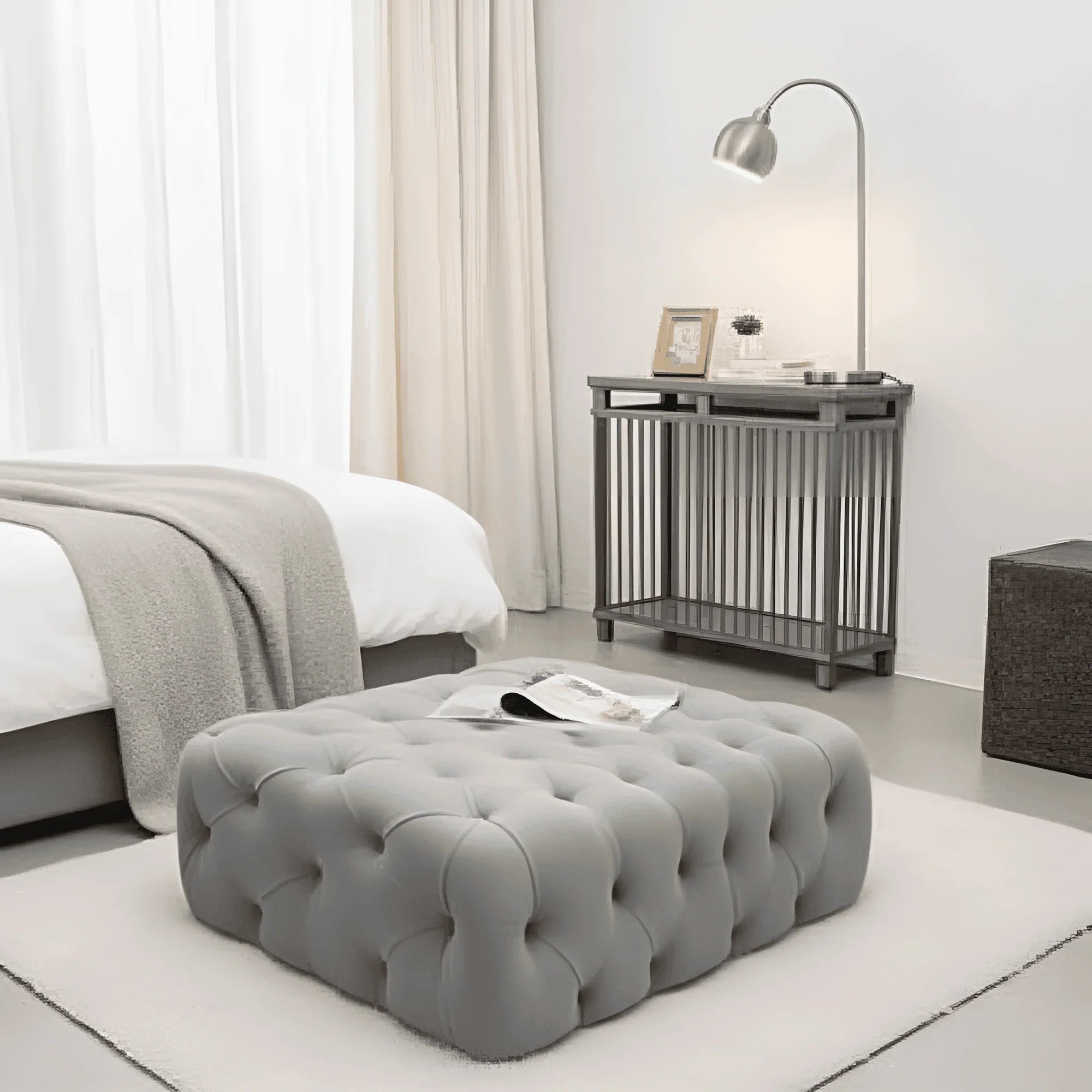 Monaco One: UK Upholstered buttoned stool - UK Beds Direct ltd