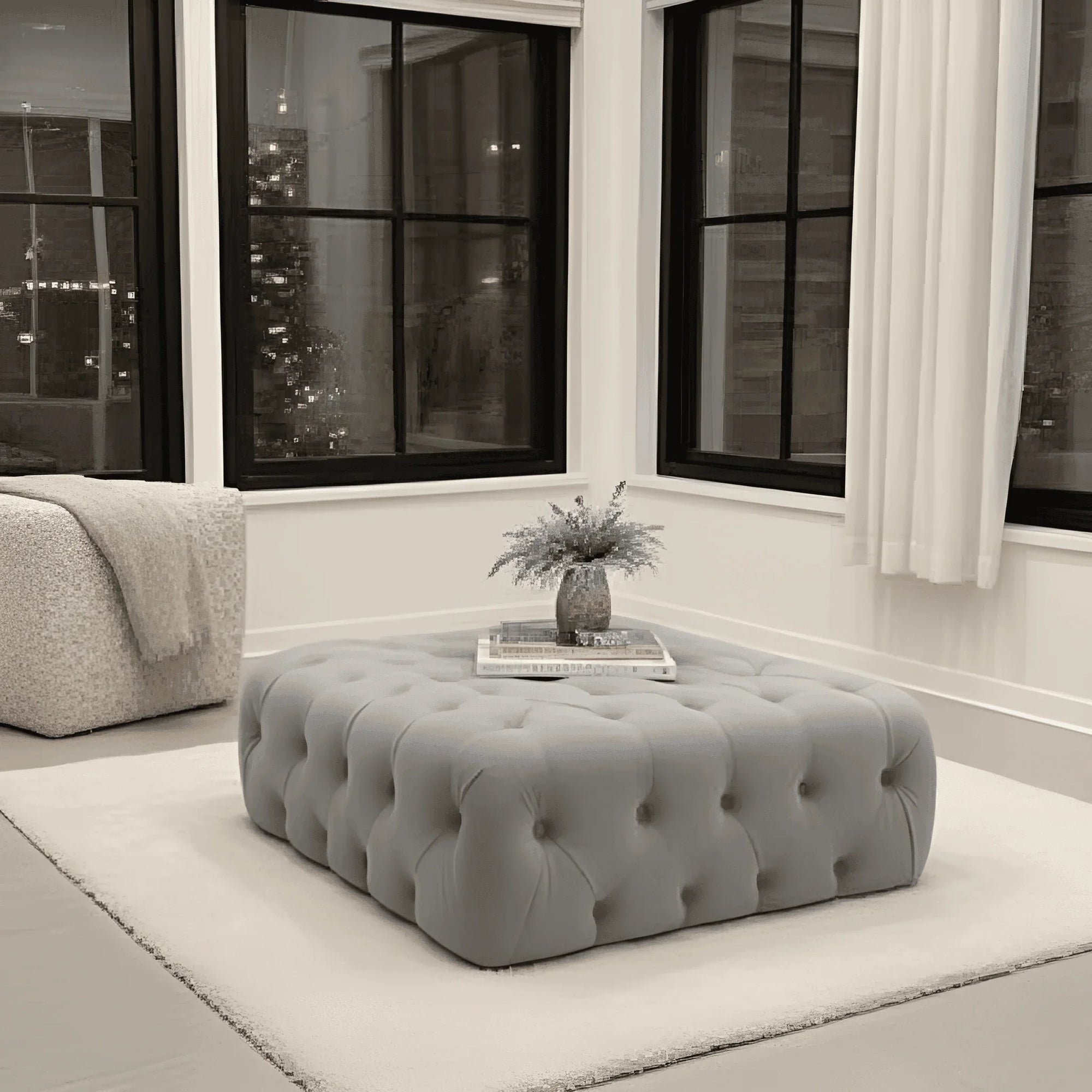 Monaco One: UK Upholstered buttoned stool - UK Beds Direct ltd