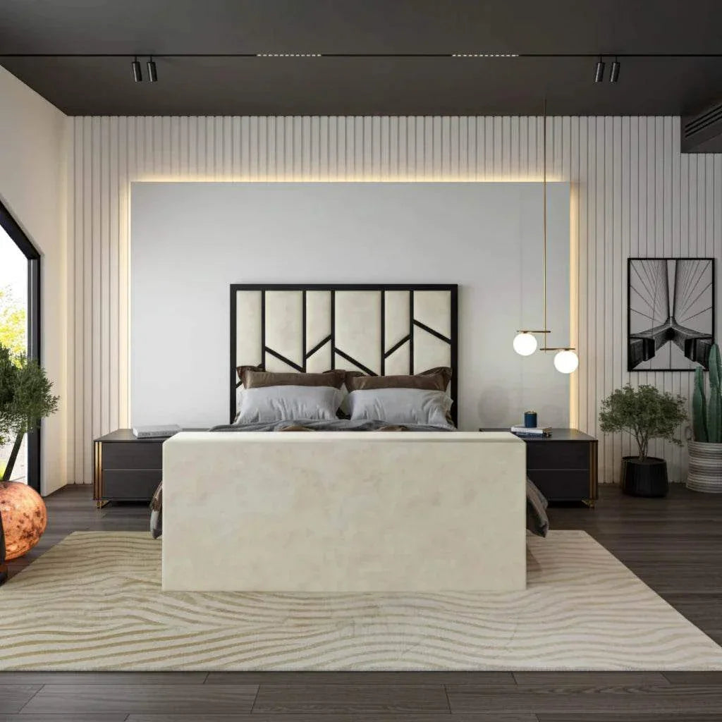 Elora Panel-Lined Upholstered TV Bed Frame - Modern Fabric Bed | UK Beds Direct - UK Beds Direct ltd