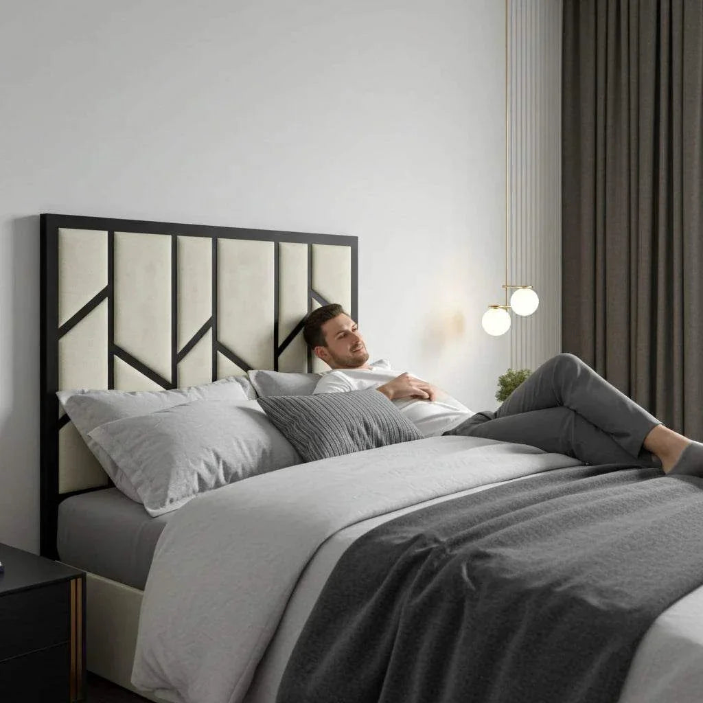 Elora Panel-Lined Upholstered TV Bed Frame - Modern Fabric Bed | UK Beds Direct - UK Beds Direct ltd