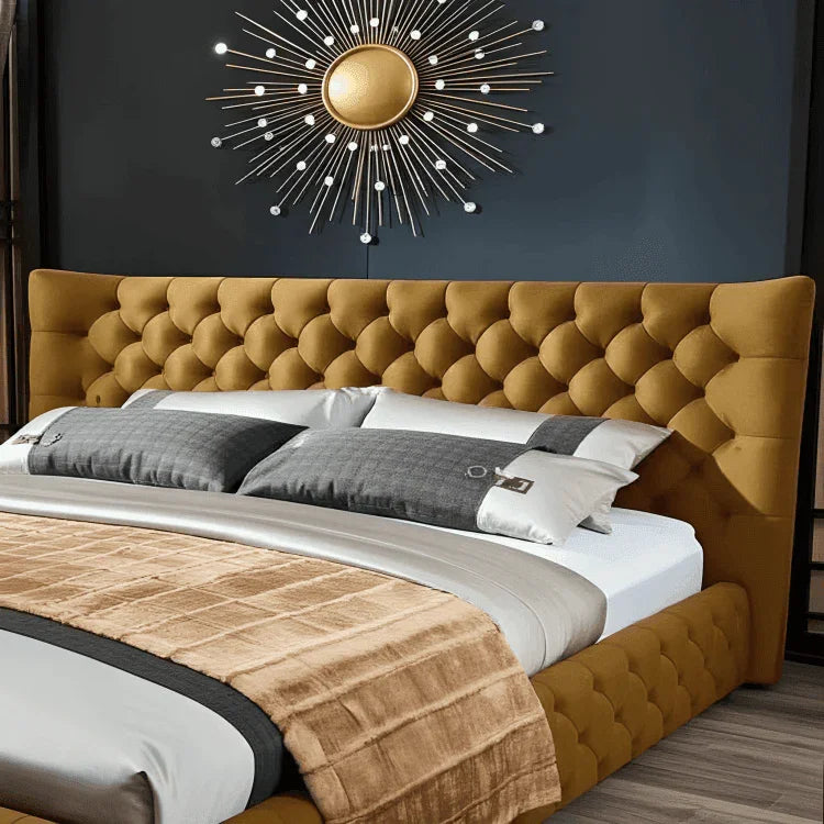 Madeline Wingback Bed – Curved Floor-Standing Upholstered Bed - UK Beds Direct ltd