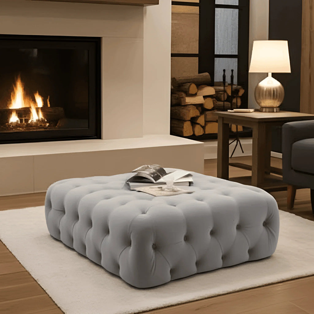 Monaco One: UK Upholstered buttoned stool - UK Beds Direct ltd