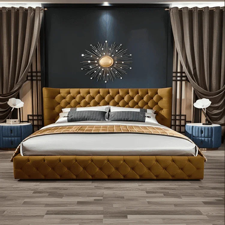 Madeline Wingback Bed – Curved Floor-Standing Upholstered Bed - UK Beds Direct ltd