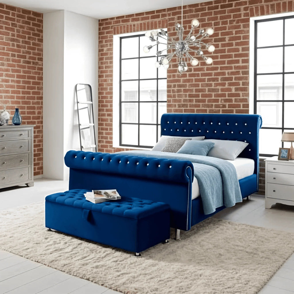 Magma Stud Scroll Sleigh Bed Frame UK - UK Beds Direct ltd