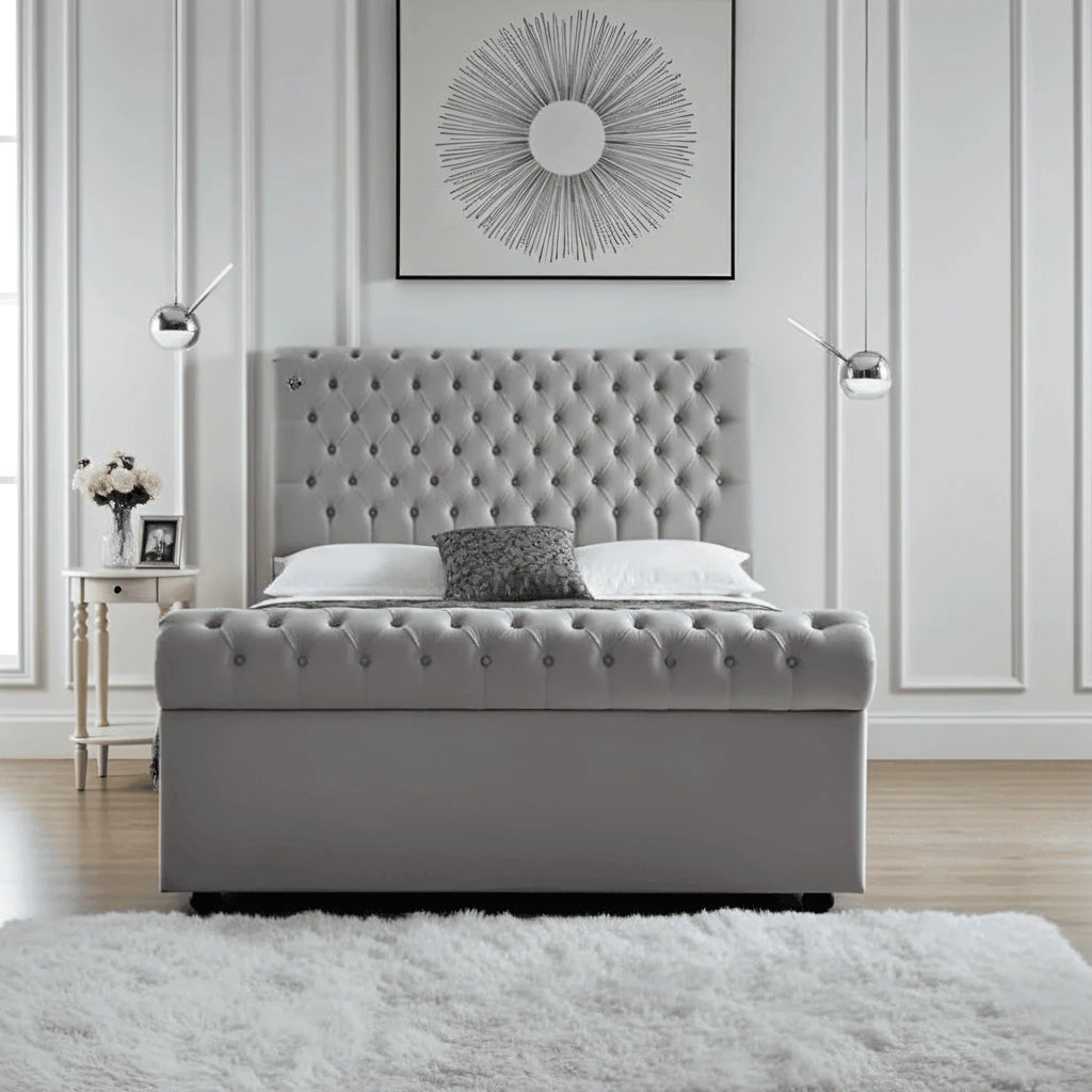 Traditional Sleigh Bed Frame – Chesterfield Design - UK Beds Direct ltd