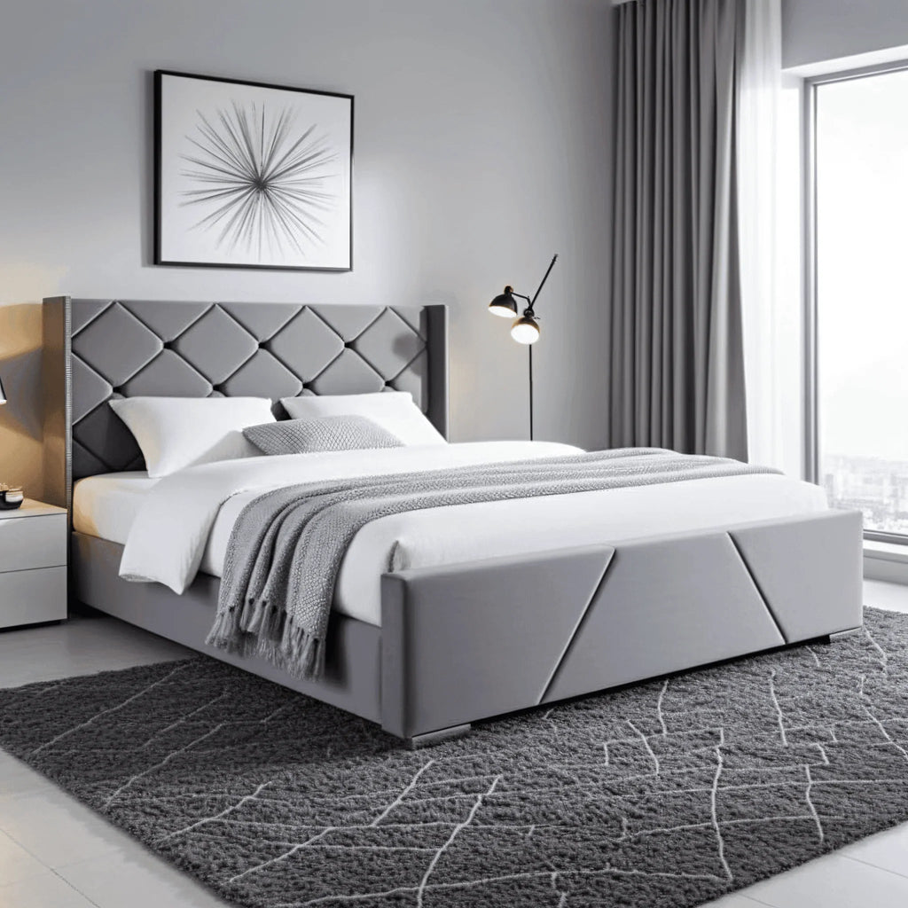 The Elvin Wingback Bed Frame – Studded Velvet Bed - UK Beds Direct ltd