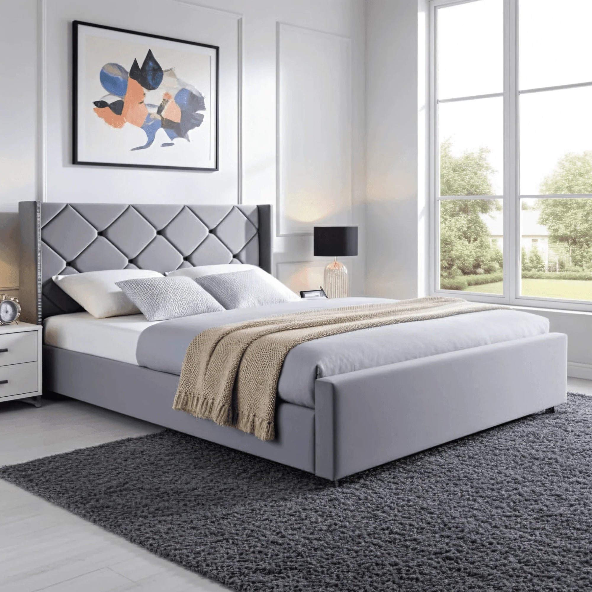 The Elvin Wingback Bed Frame – Studded Velvet Bed - UK Beds Direct ltd