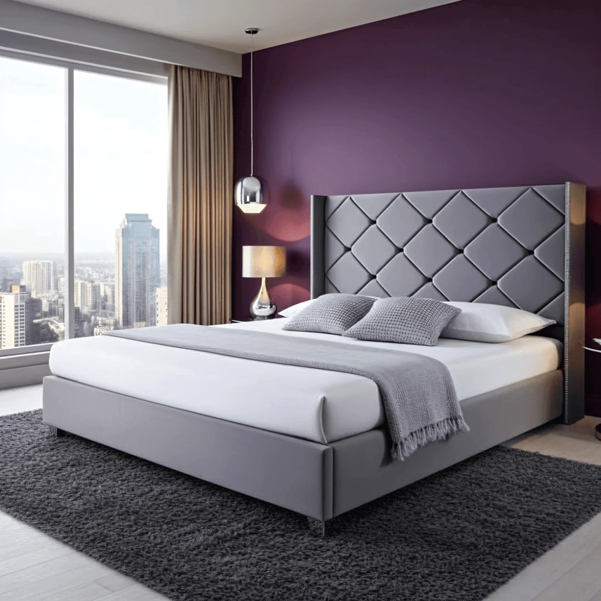 The Elvin Wingback Bed Frame – Studded Velvet Bed - UK Beds Direct ltd