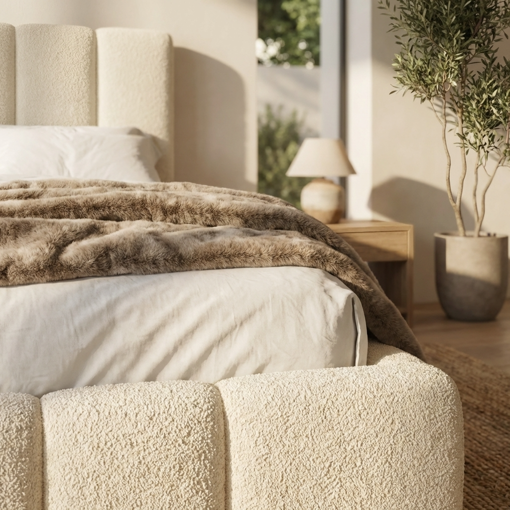 Premium Bouclé Fabric Texture – Cloud Block Upholstered Bed UK