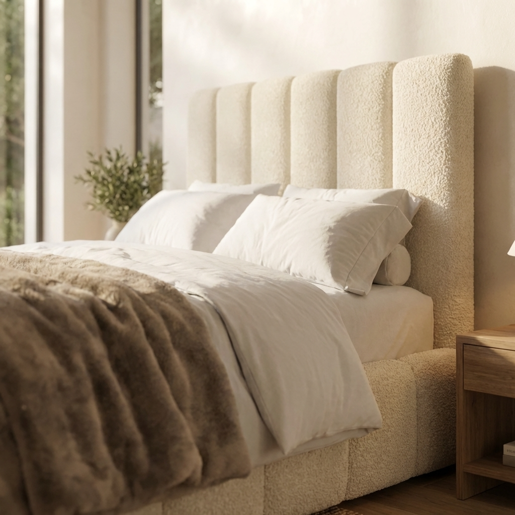 Premium Bouclé Fabric Texture – Cloud Block Upholstered Bed UK