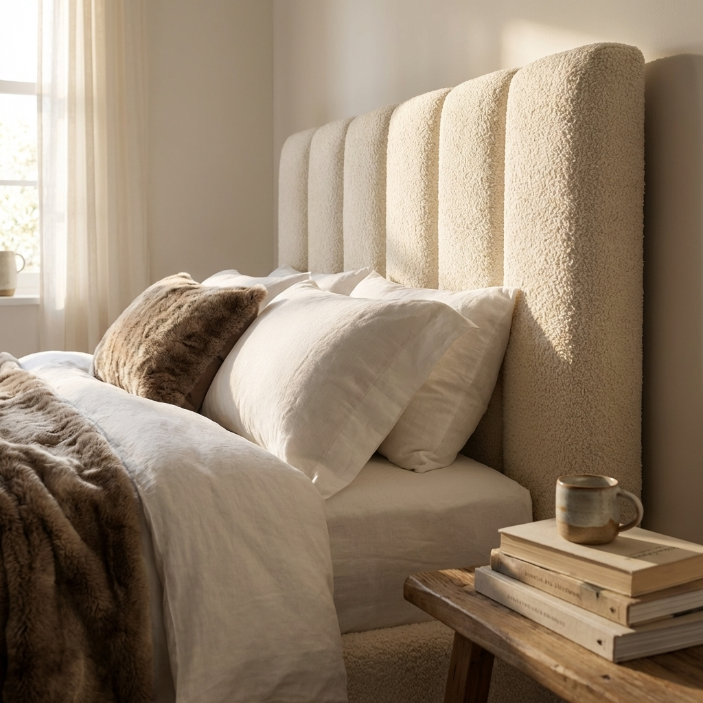 Cloud Block Bouclé Upholstered Bed Frame with Padded Panel Headboard