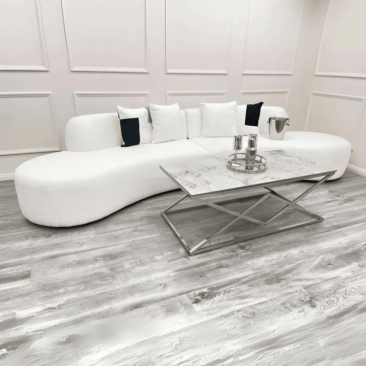 Miami Curved Cinema Boucle Sofa - UK Beds Direct ltd