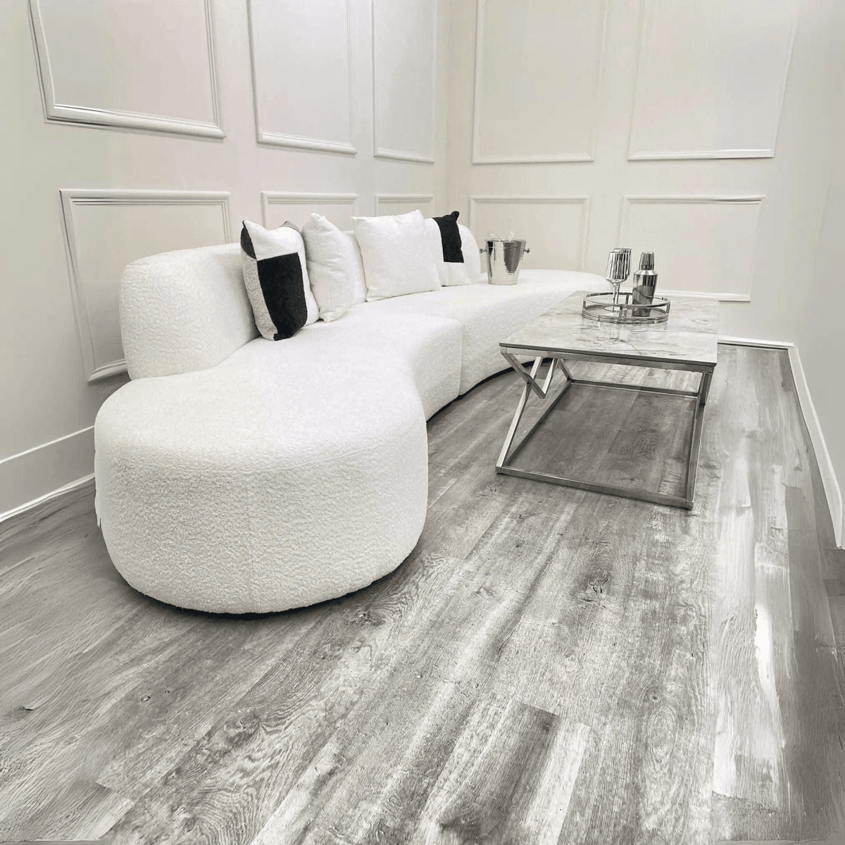 Miami Curved Cinema Boucle Sofa - UK Beds Direct ltd