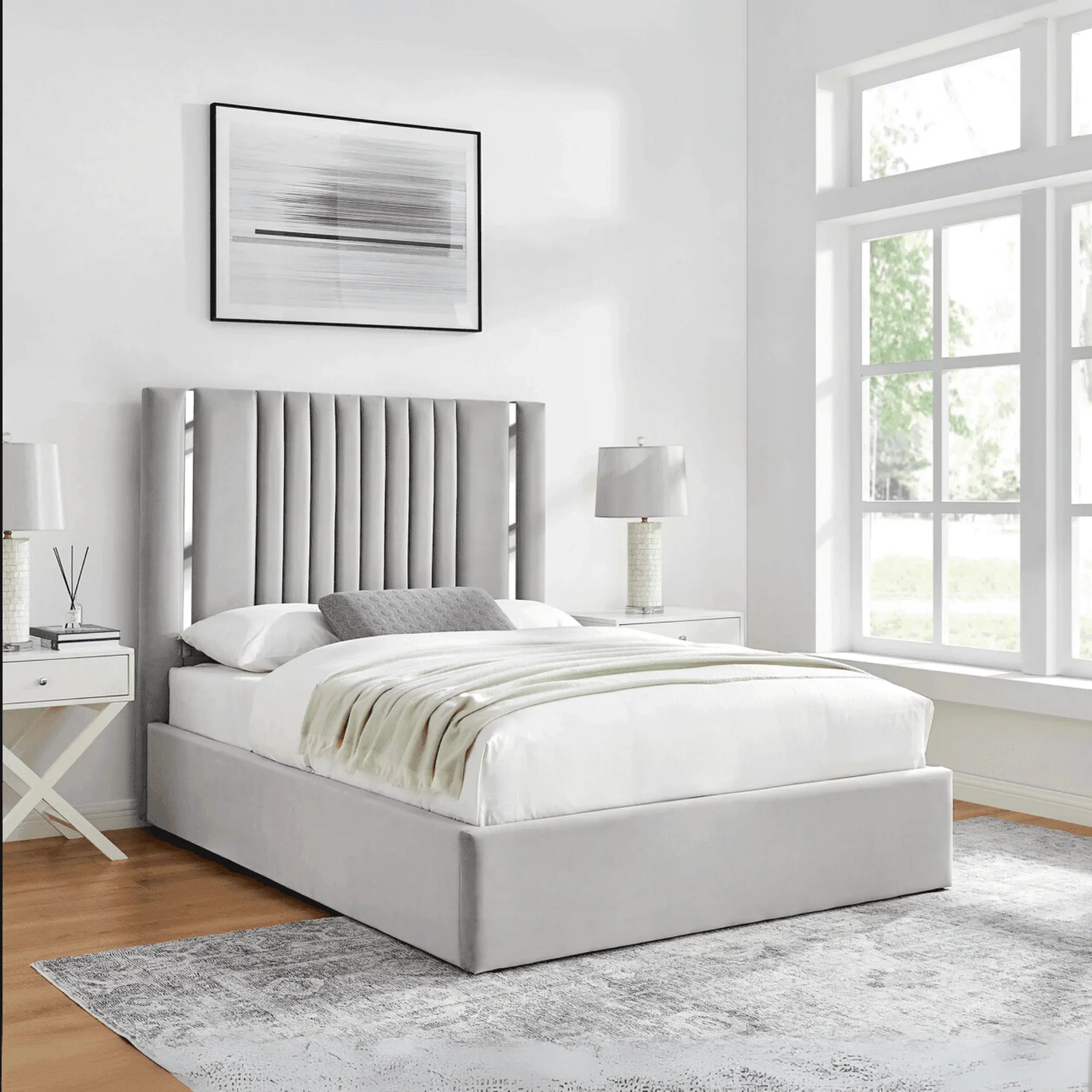 Monarch Titanium Silver Accents Upholstered Bed – Stylish Modern Bed Frame with Metallic Trim - UK Beds Direct ltd