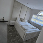 Bespoke Wall Panel Bed Frame with Luxurious Floor-to-Ceiling Headboard – Upholstered Elegance~ UkBedsDirect - UK Beds Direct ltd