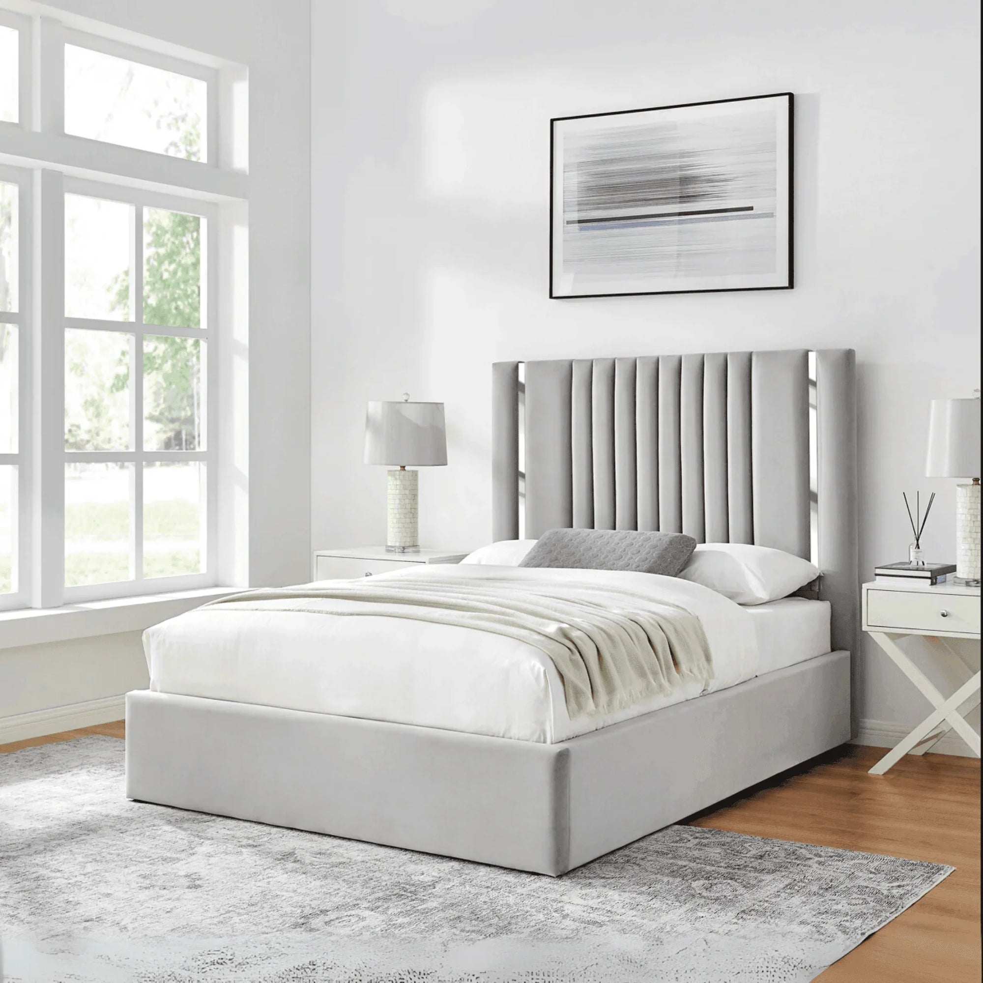 Monarch Titanium Silver Accents Upholstered Bed – Stylish Modern Bed Frame with Metallic Trim - UK Beds Direct ltd