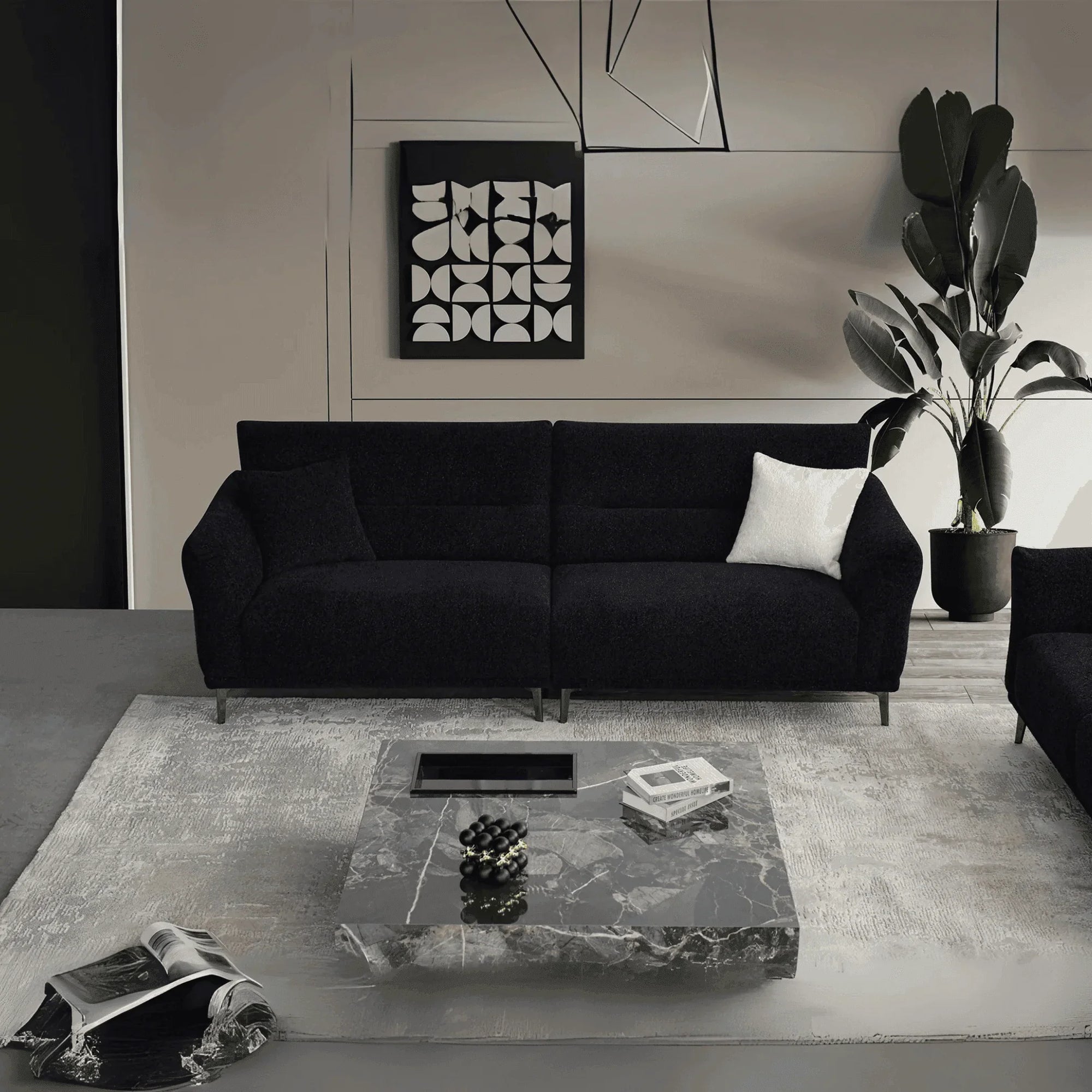 Aluxo Albany Sofa Range in Black Lux Boucle Fabric - UK Beds Direct ltd