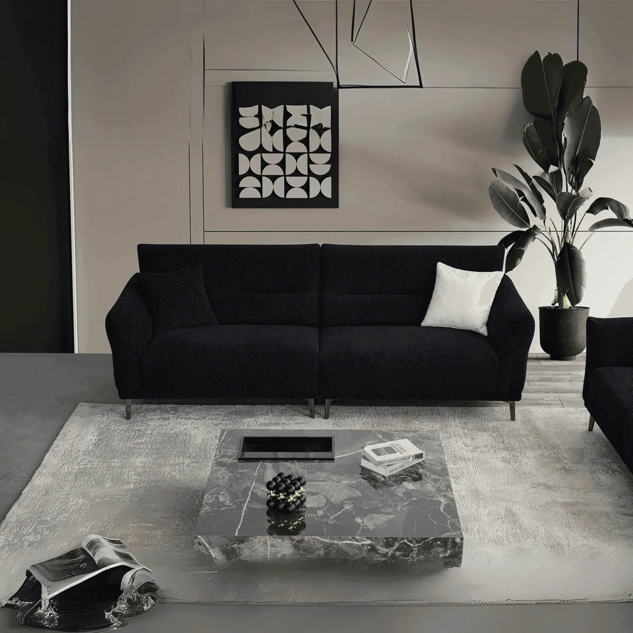 Aluxo Albany Sofa Range in Black Lux Boucle Fabric - UK Beds Direct ltd