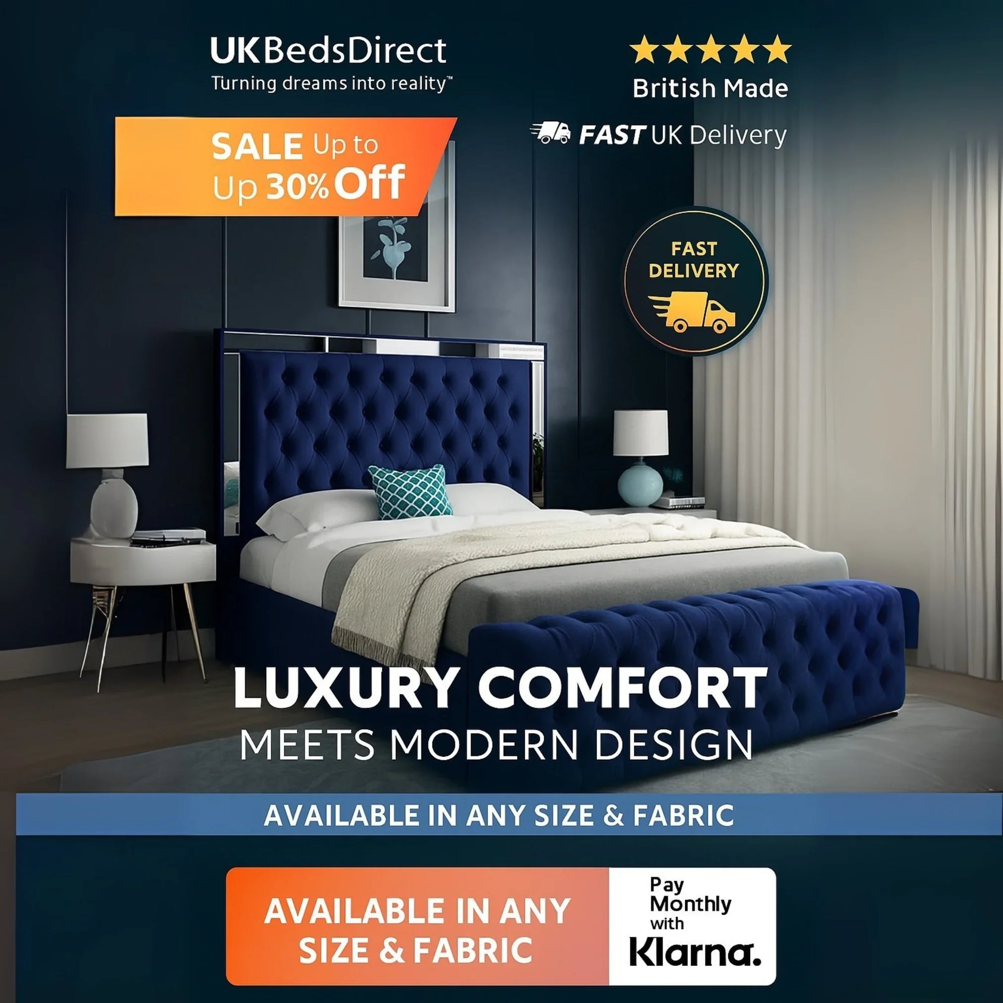 Mirage Royal – Mirrored Upholstered Soft Velvet Bed Frame | Luxury UK Design