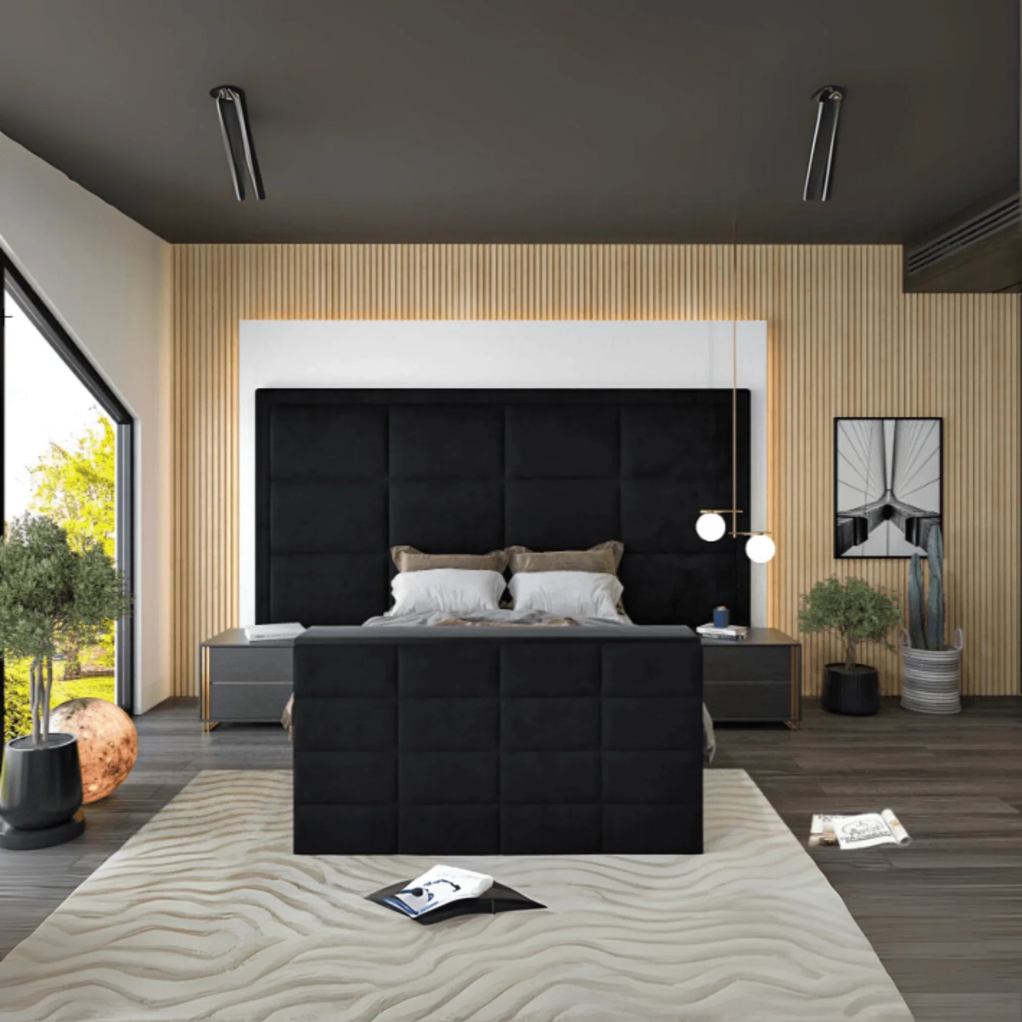 Nero Tufted Upholstered TV Bed in Black with Integrated TV Lift – UK Beds Direct