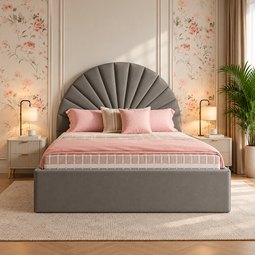 Amara Luxury Fabric Bed Frame, front view – room visualisation