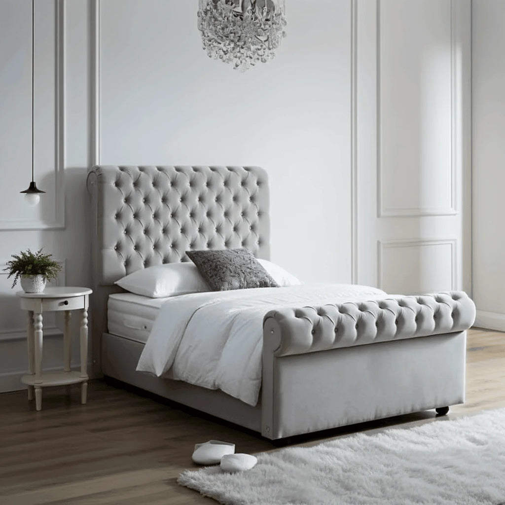 Traditional Sleigh Bed Frame – Chesterfield Design - UK Beds Direct ltd
