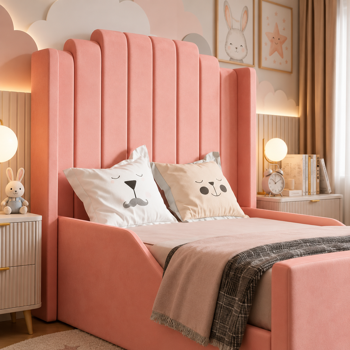 Cloudberry Kids Upholstered Bed, headboard detail – room visualisation