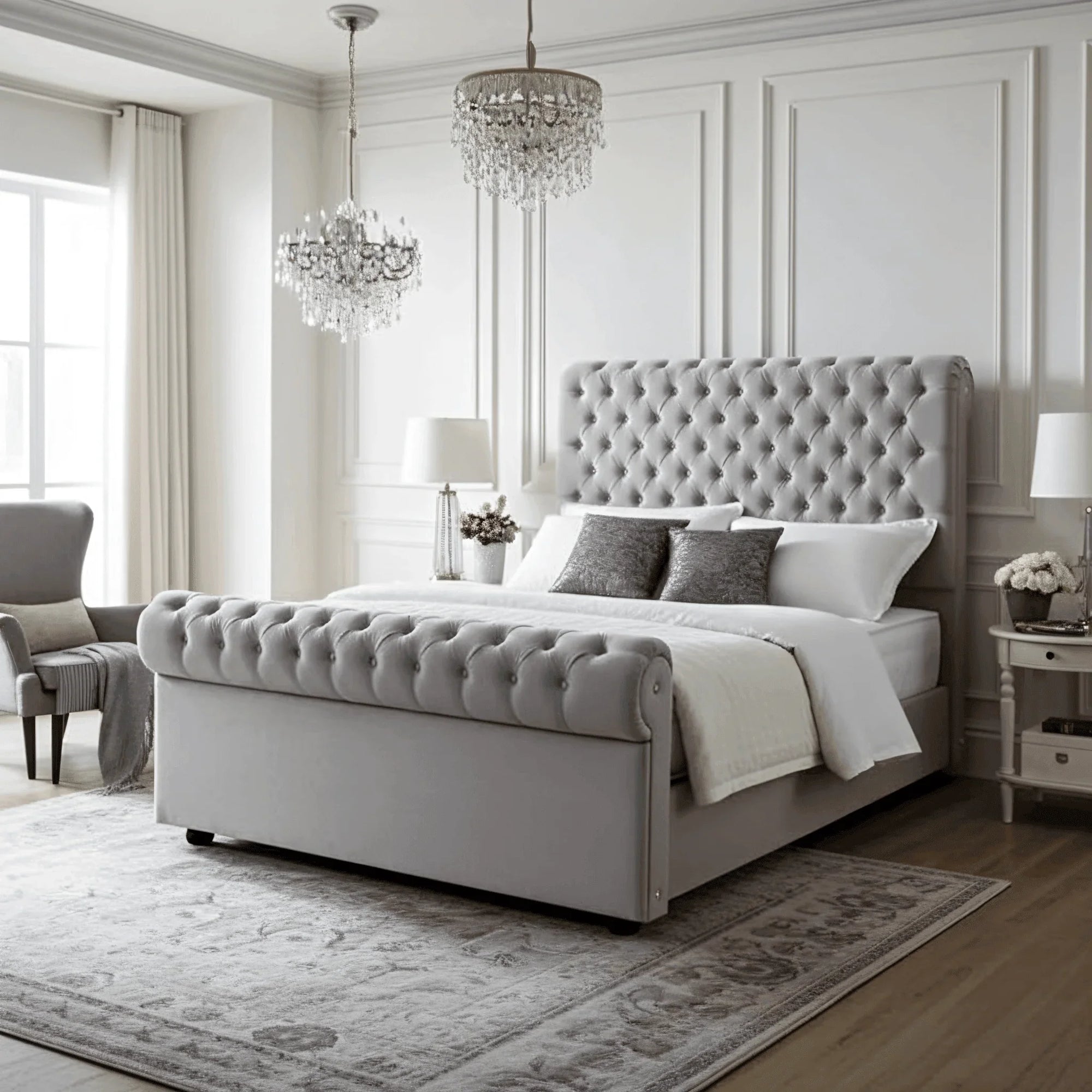 Traditional Sleigh Bed Frame – Chesterfield Design - UK Beds Direct ltd