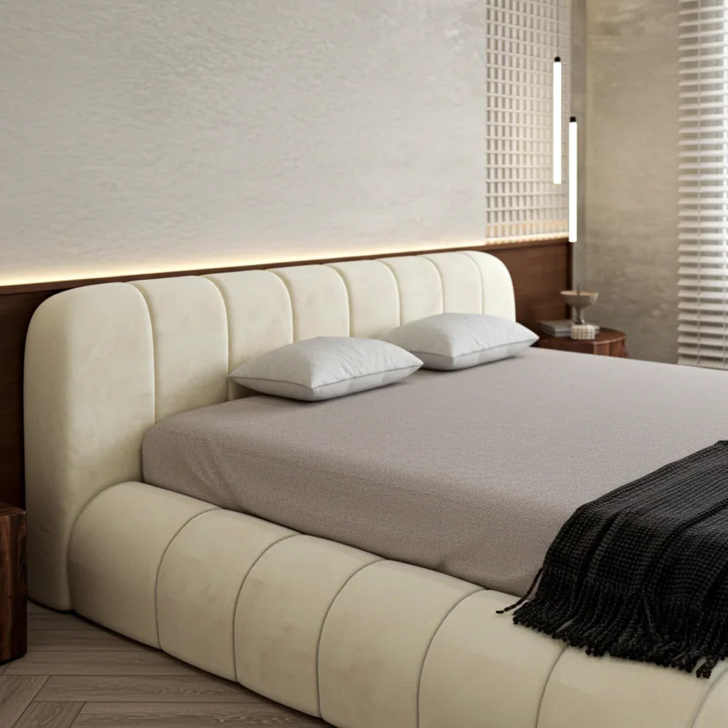 Luna Linear Upholstered Low Bed Frame