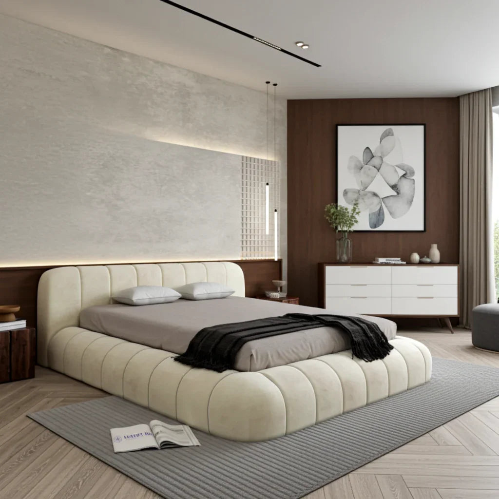 Luna Linear Upholstered Low Bed Frame