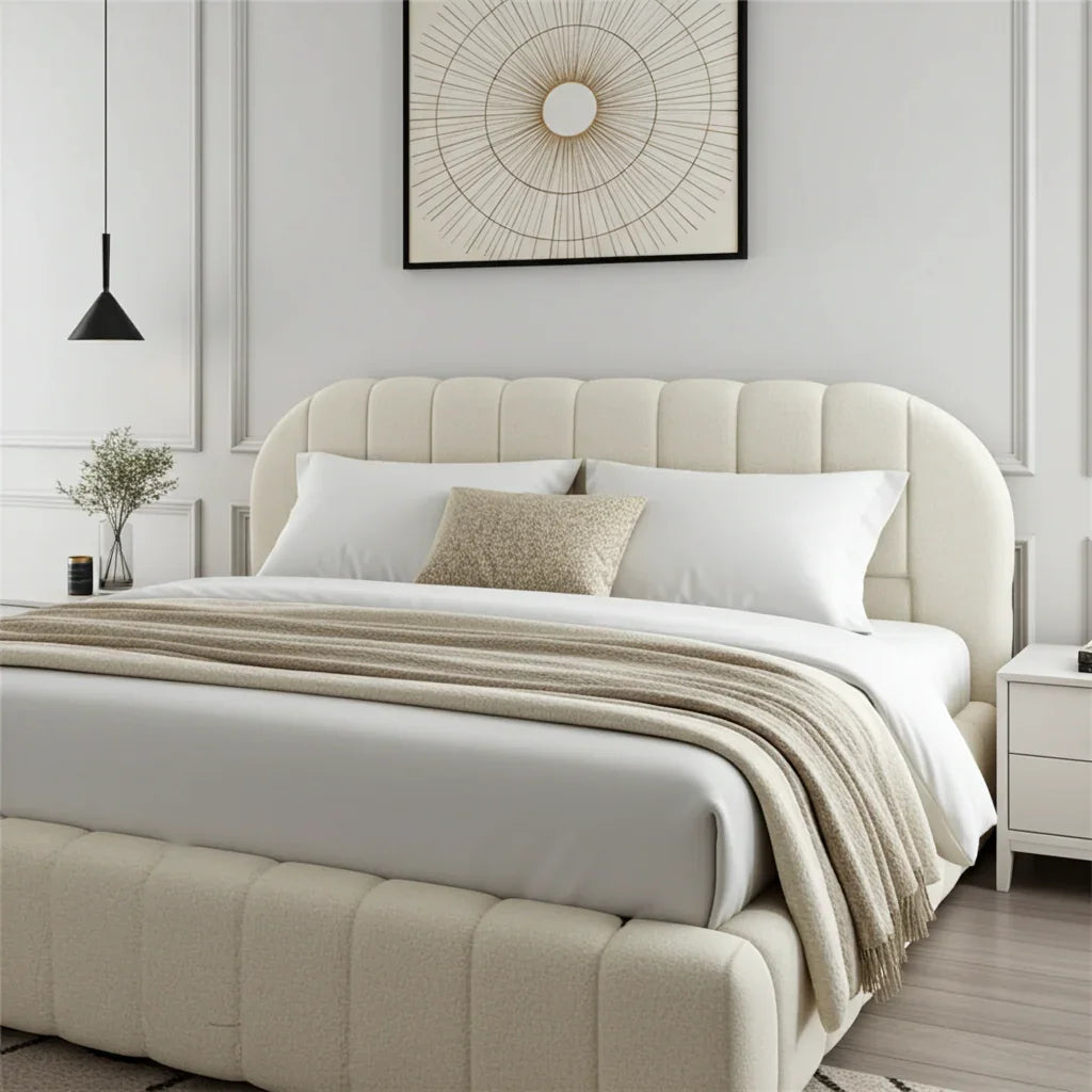 2025 Curve Cloud Bed– Ultra Comfort Upholstered Bed Frame | Luxury Fabric Bed UK