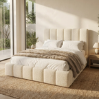 Luxury Cloud Block Bouclé Bed in Cream Fabric – Modern Bedroom Design