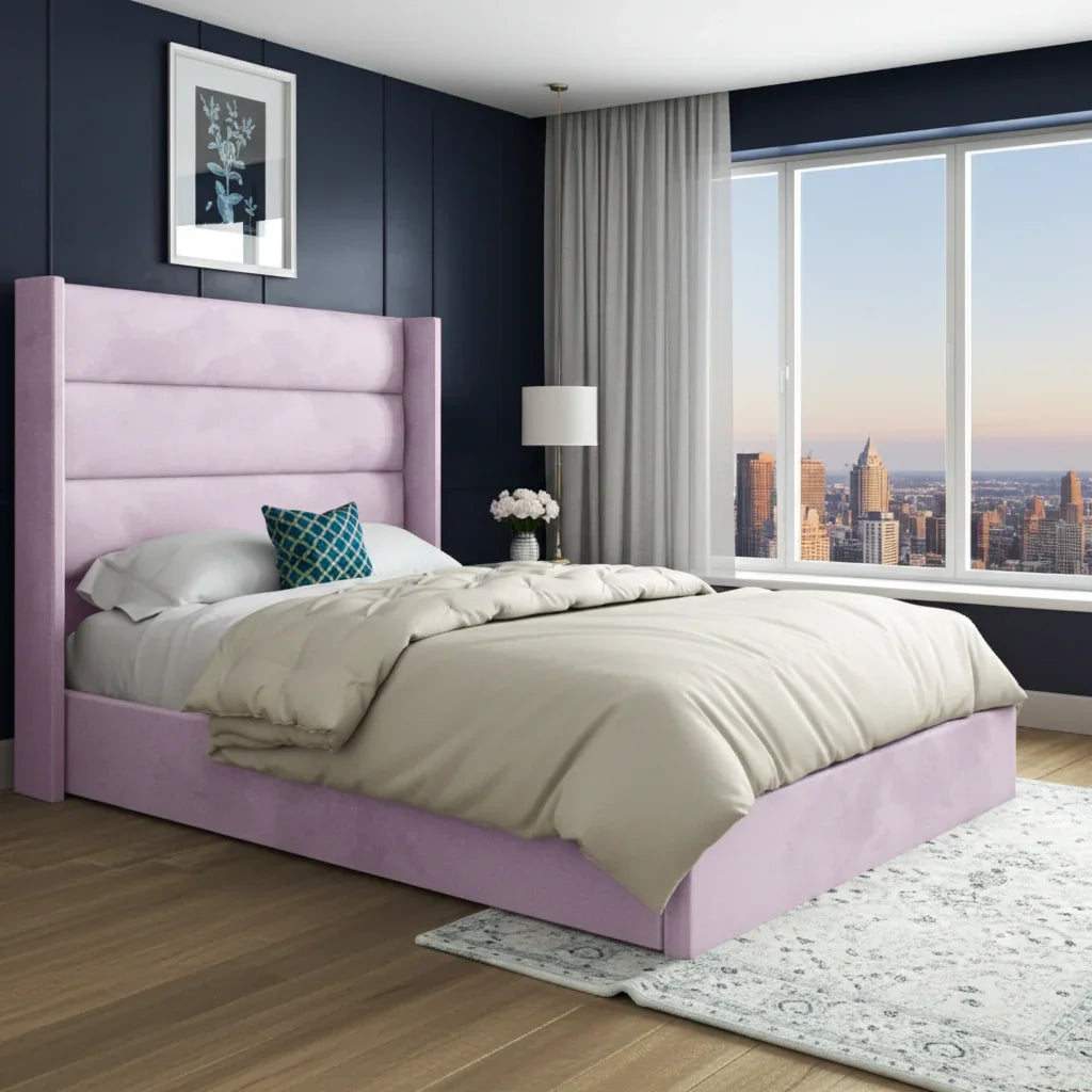 Oslo Straight Winged Bed Frame – Modern Minimalist Velvet Design