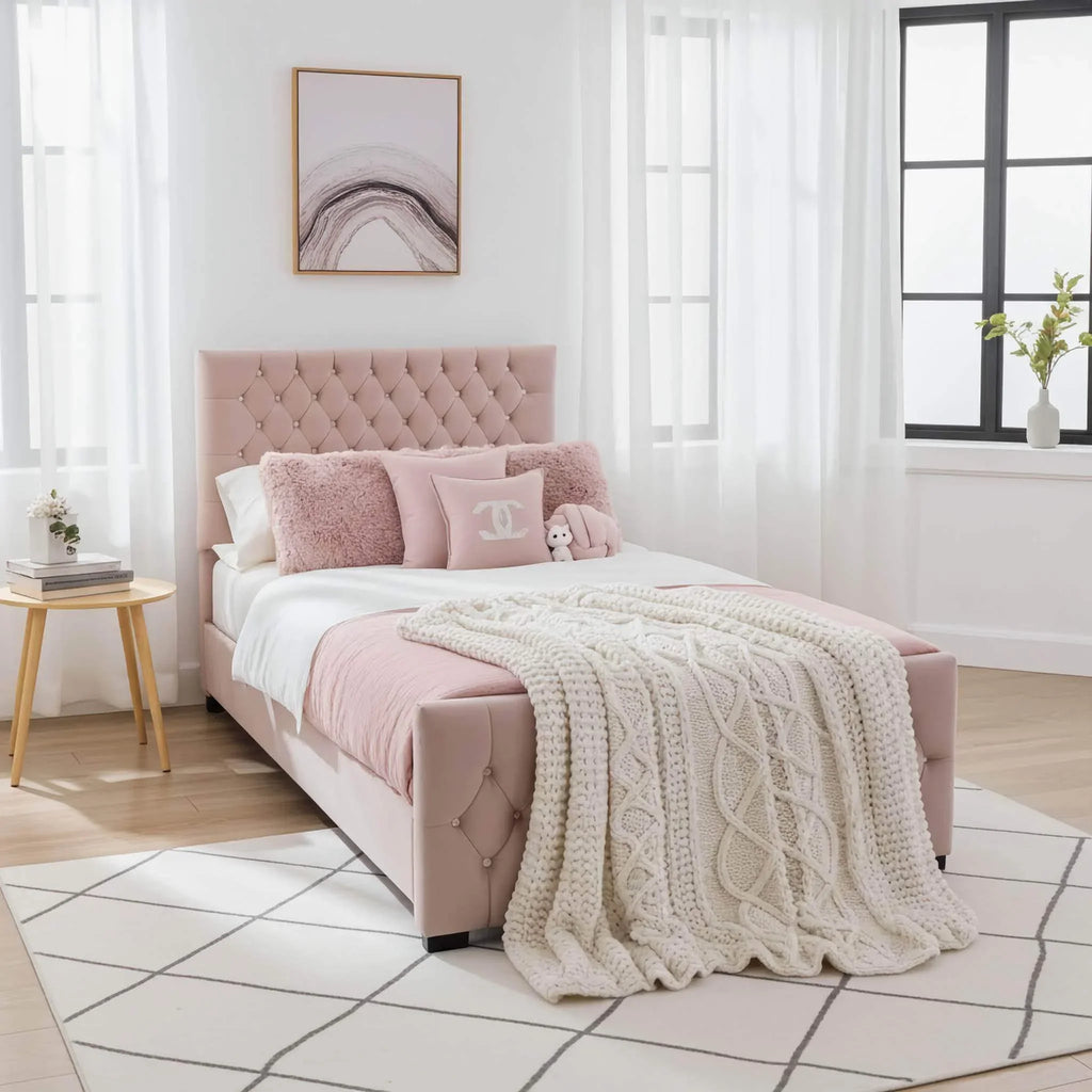 Luxury Arlo Upholstered Kids Bed Frame with Optional Ottoman Storage | UK Beds Direct - UK Beds Direct ltd