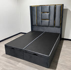 Luxe Panel Upholstered Bed Frame with Gold Detailing